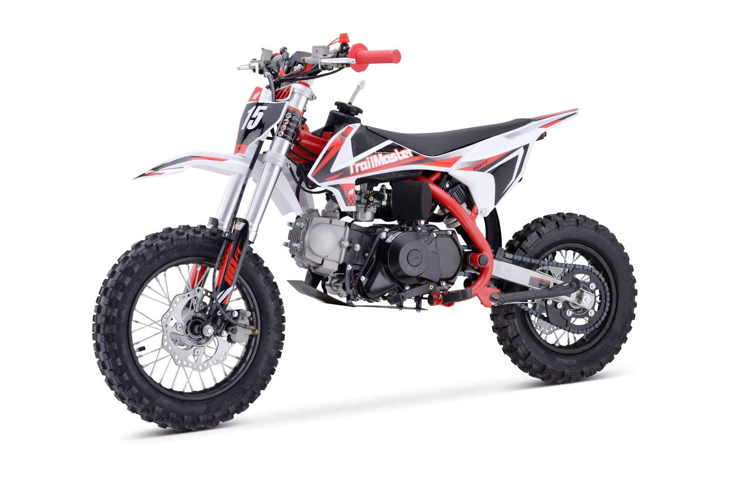 TrailMaster TM15 110cc Dirt Bike, 4-Speed Semi-Auto, Electric Start w/Kick backup, Dual Disc Brakes (12/10) Ages 8-12