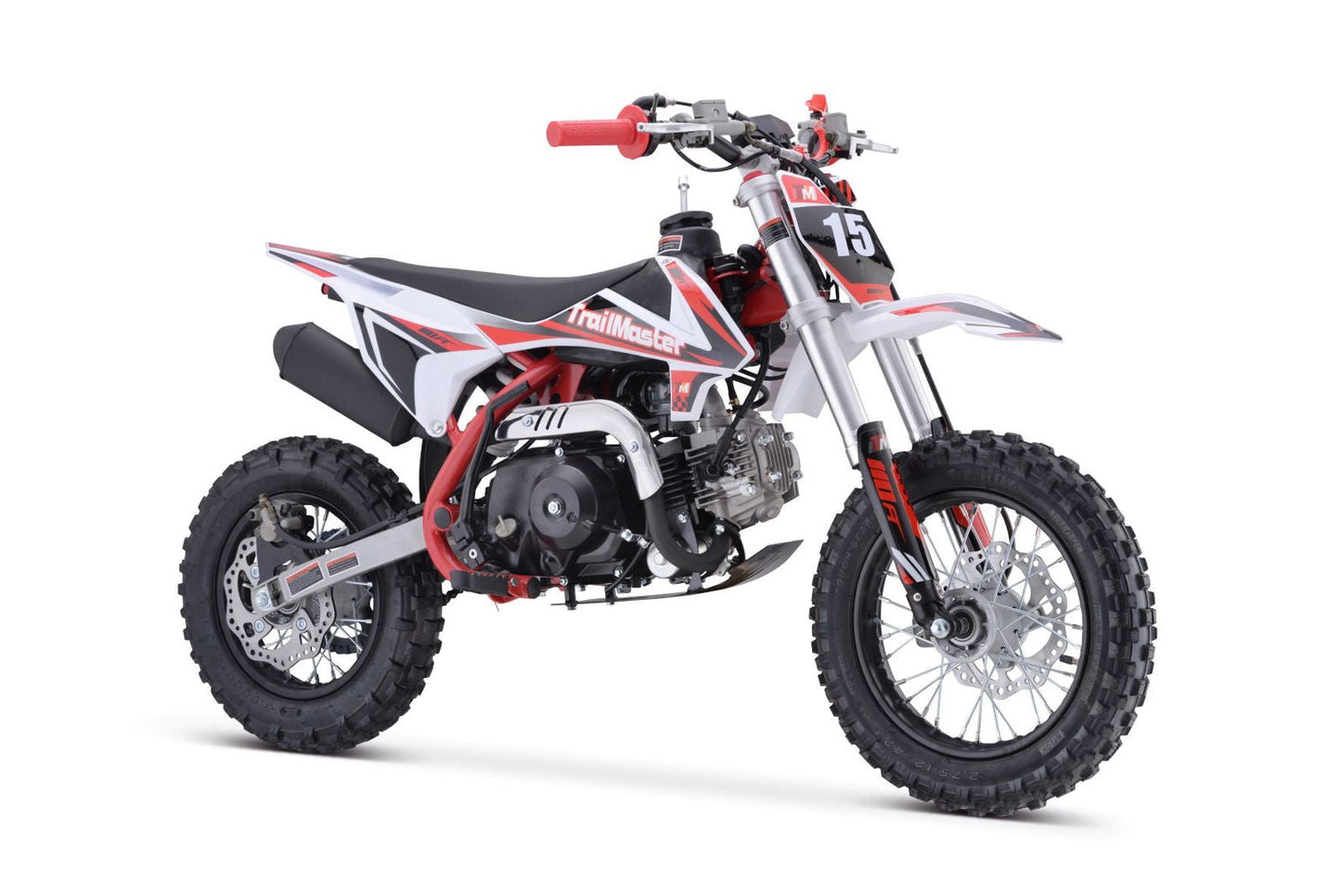 TrailMaster TM15 110cc Dirt Bike, 4-Speed Semi-Auto, Electric Start w/Kick backup, Dual Disc Brakes (12/10) Ages 8-12