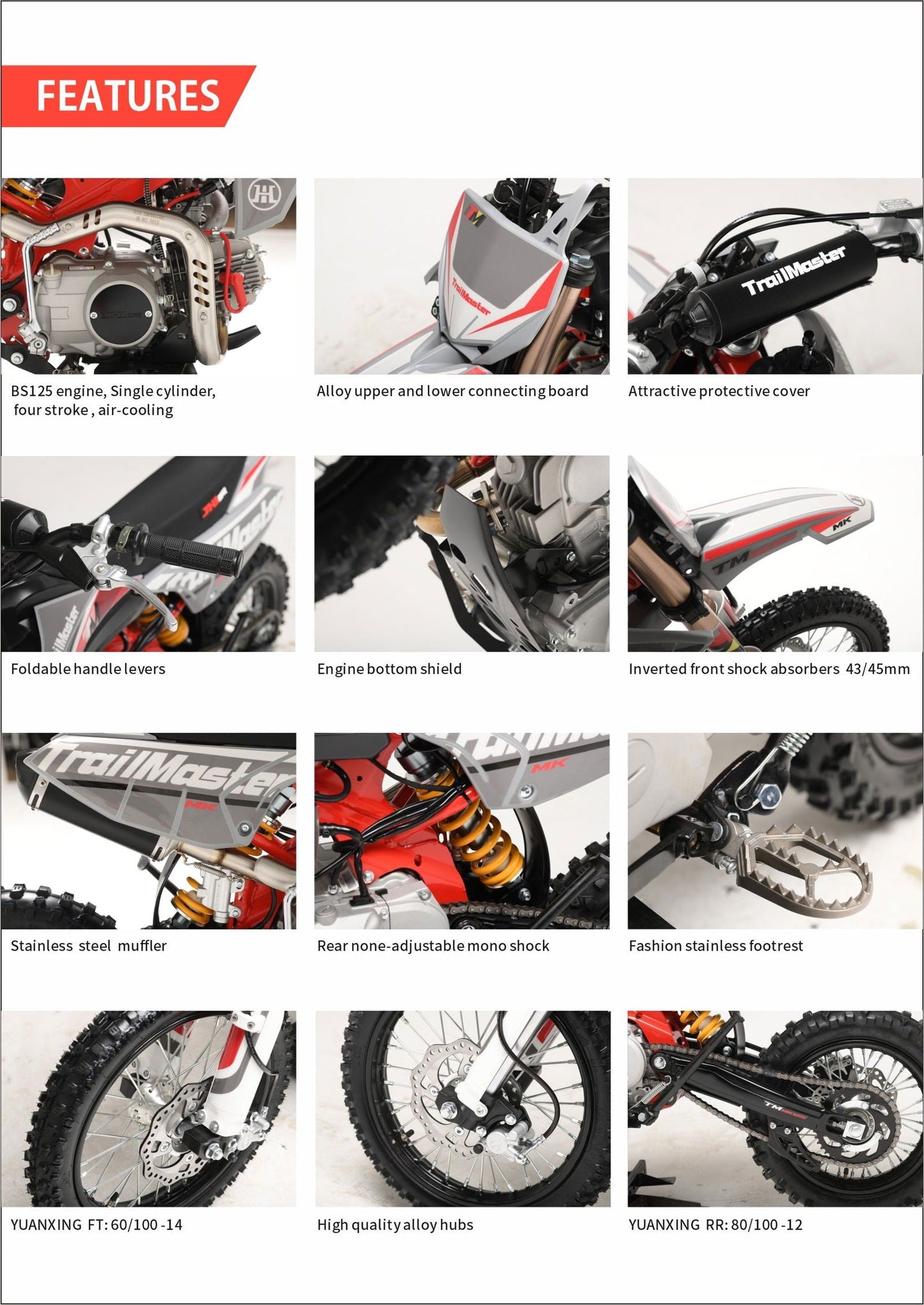 TrailMaster MK125ES Pro Series Dirt Bike, BOSCH EFI, 4-Speed, Electric Start, Dual Disc Brakes, (14/12) Wheels