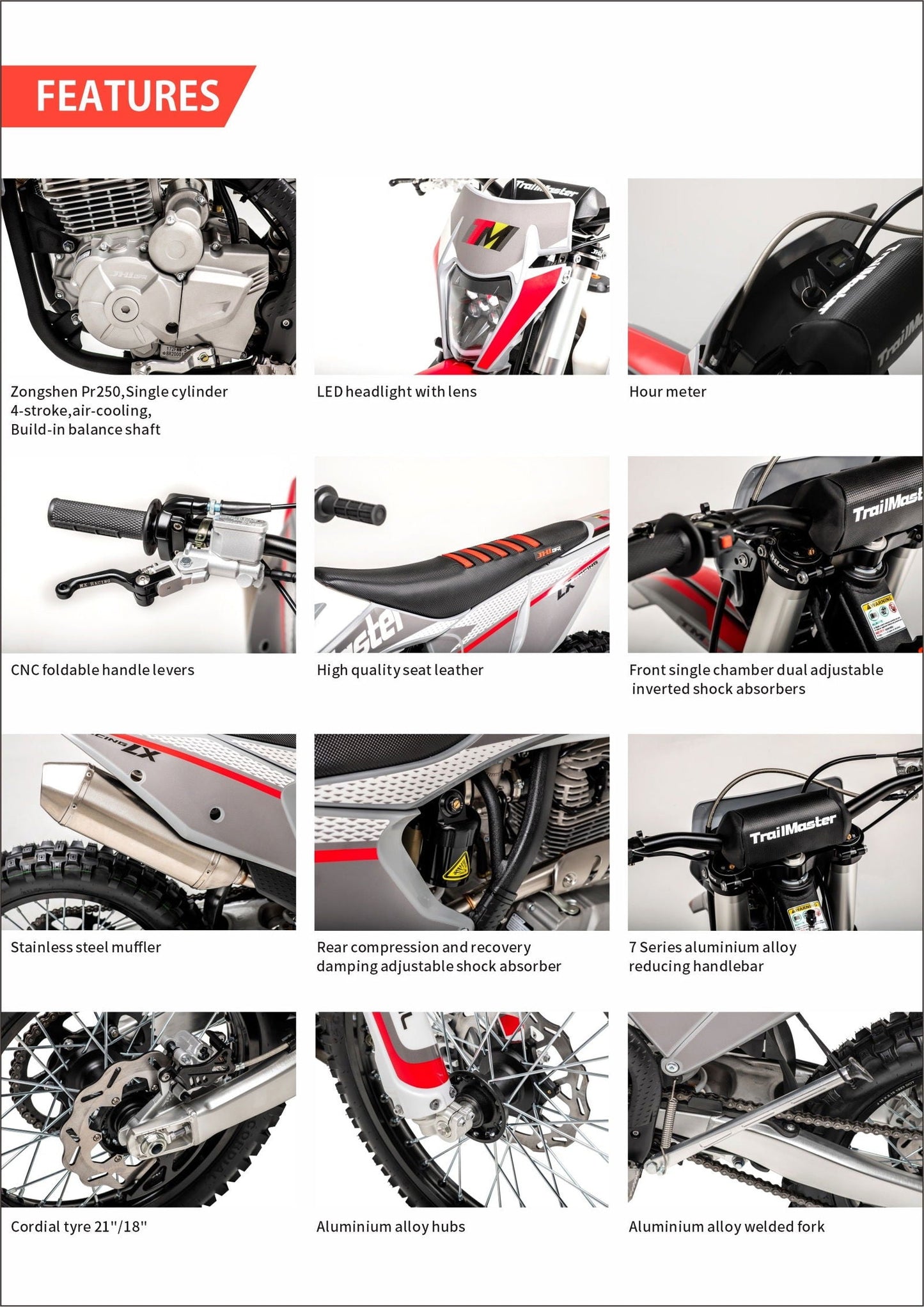 TrailMaster LX250 Dirt Bike, 6-Speed Manual, Dual Disc Brakes, Electric Start with Kick backup, (21/18) Wheels