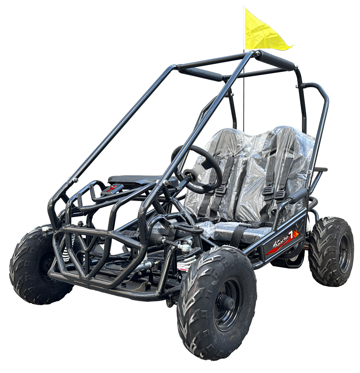 Apache 7 212cc Youth Go Kart for Kids Ages 10+ – Full Roll Cage, High-Back Seats, Over-the-Shoulder Harnesses, Air-Cooled Engine