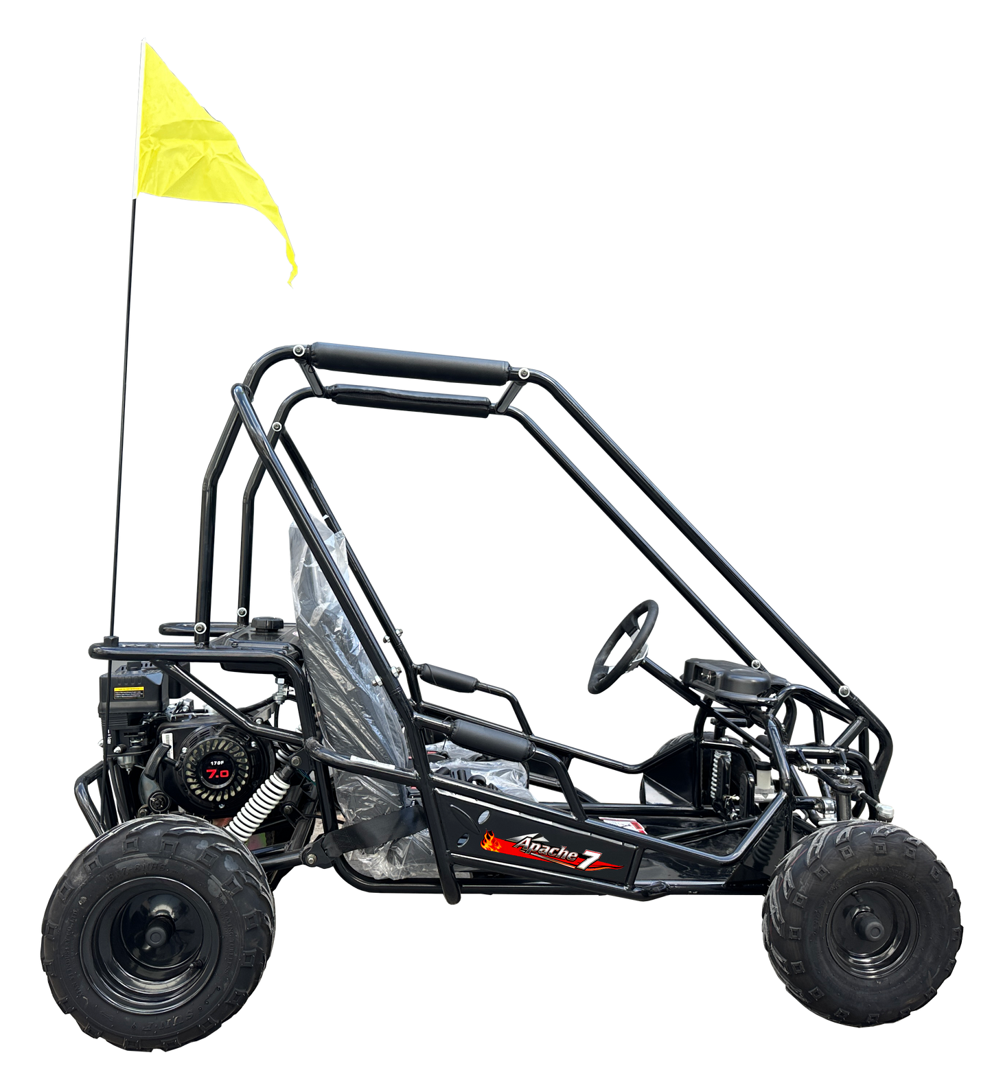 Apache 7 212cc Youth Go Kart for Kids Ages 10+ – Full Roll Cage, High-Back Seats, Over-the-Shoulder Harnesses, Air-Cooled Engine