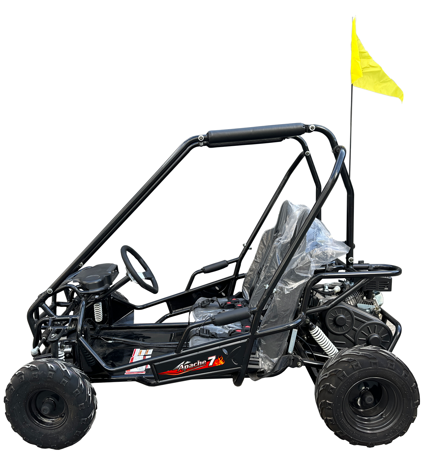 Apache 7 212cc Youth Go Kart for Kids Ages 10+ – Full Roll Cage, High-Back Seats, Over-the-Shoulder Harnesses, Air-Cooled Engine