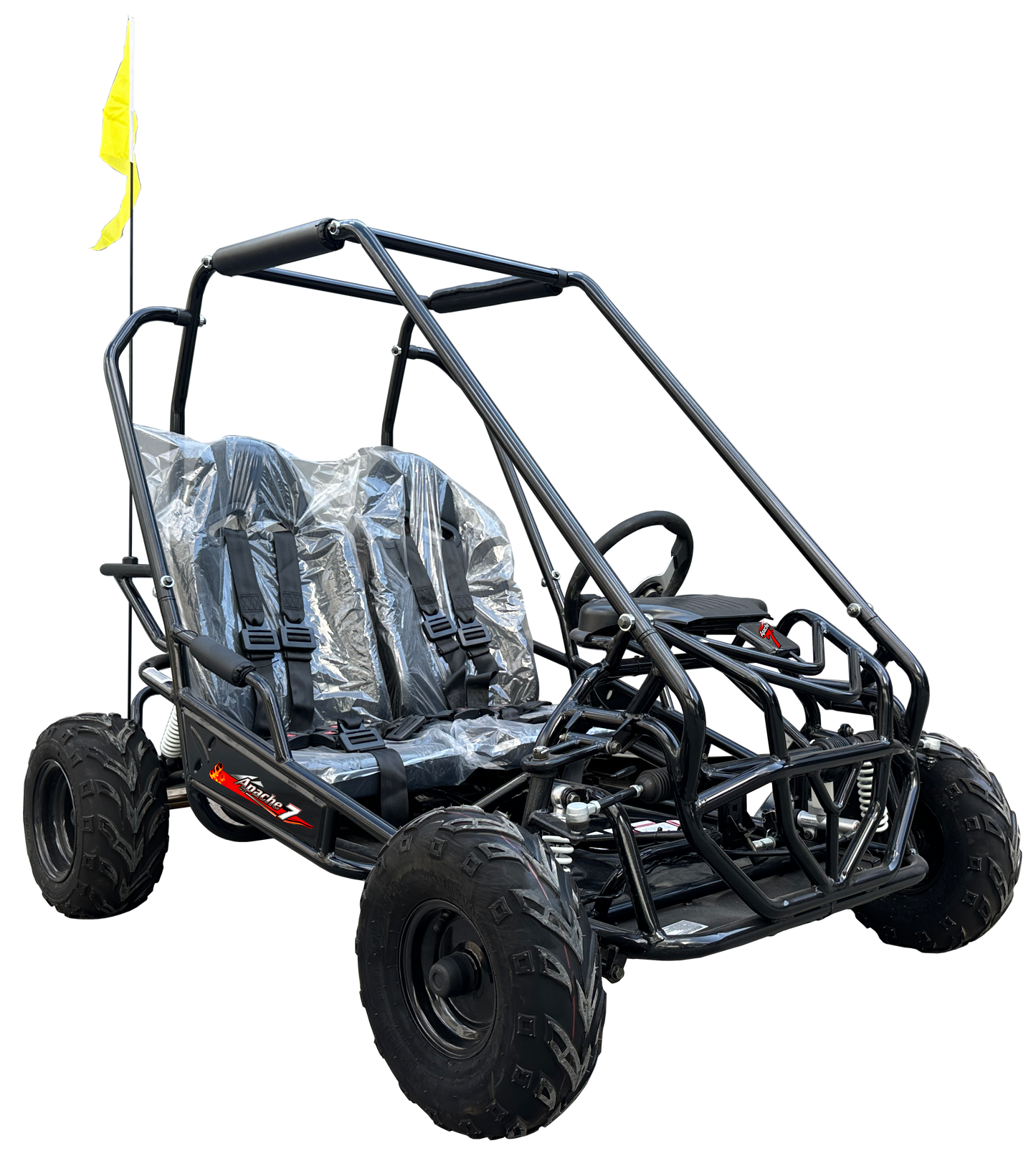 Apache 7 212cc Youth Go Kart for Kids Ages 10+ – Full Roll Cage, High-Back Seats, Over-the-Shoulder Harnesses, Air-Cooled Engine