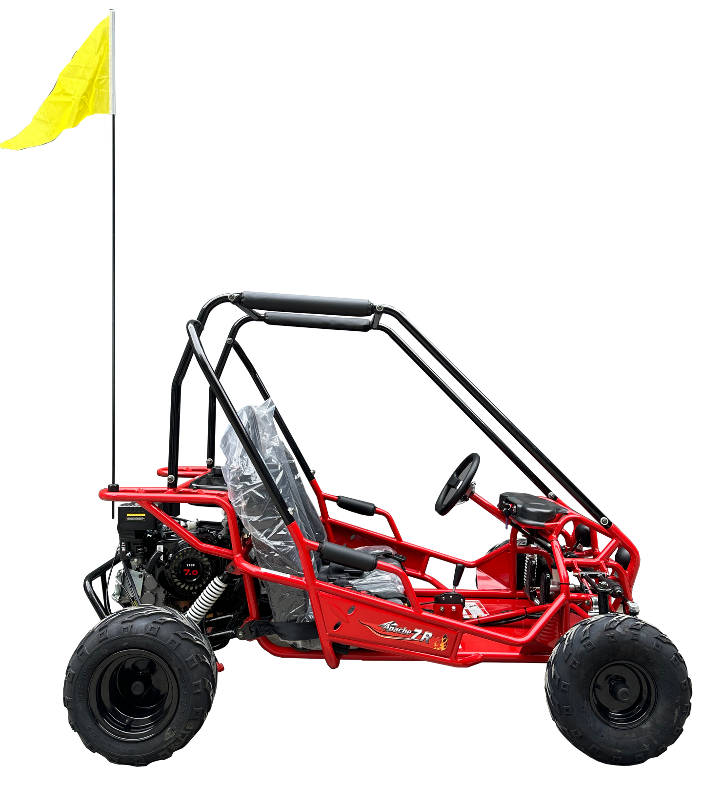 Apache 7 212cc Youth Go Kart for Kids Ages 10+ – Full Roll Cage, High-Back Seats, Over-the-Shoulder Harnesses, Air-Cooled Engine