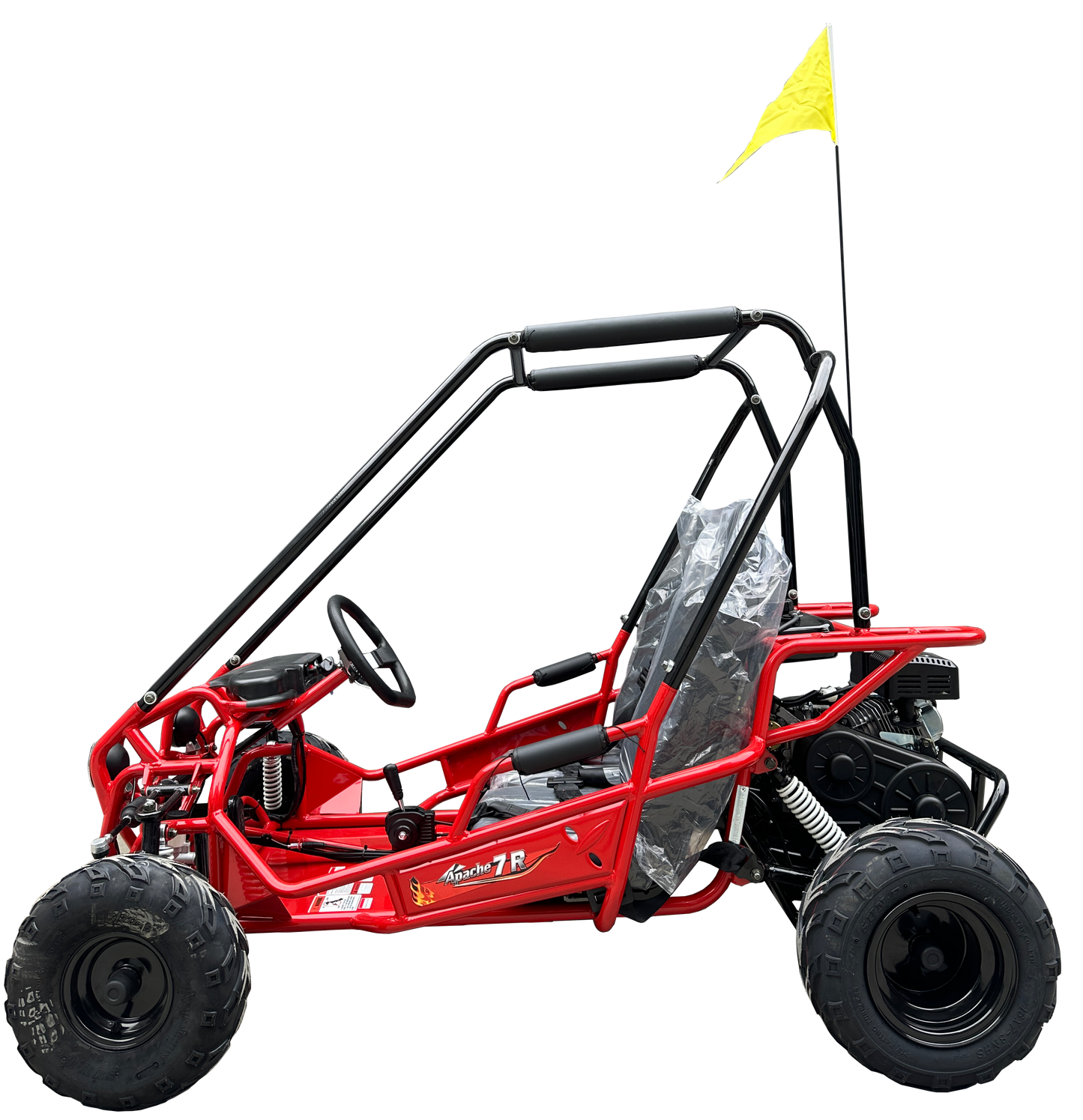 Apache 7 212cc Youth Go Kart for Kids Ages 10+ – Full Roll Cage, High-Back Seats, Over-the-Shoulder Harnesses, Air-Cooled Engine