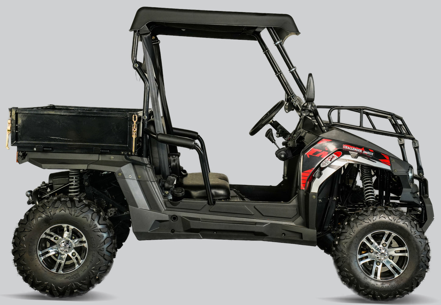 TrailMaster Challenger 200EUX UTV Side-by-Side, Front Cargo Rack, Rear Dump Bed, Deluxe Alloy Wheels, LED Light Bar