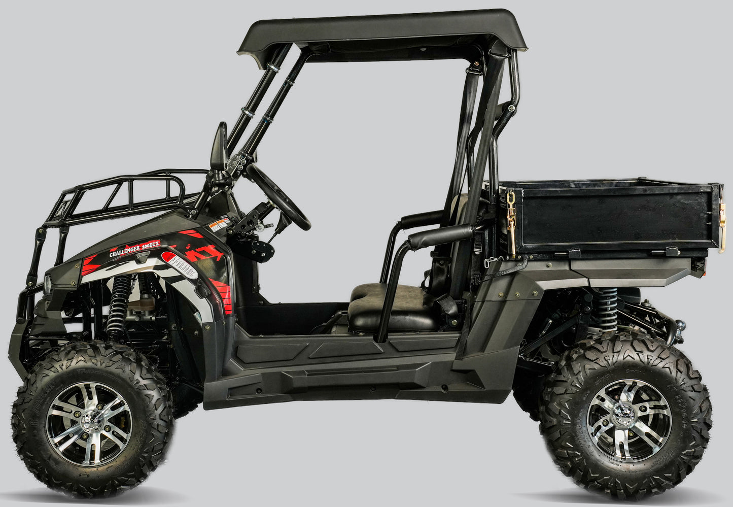 TrailMaster Challenger 200EUX UTV Side-by-Side, Front Cargo Rack, Rear Dump Bed, Deluxe Alloy Wheels, LED Light Bar