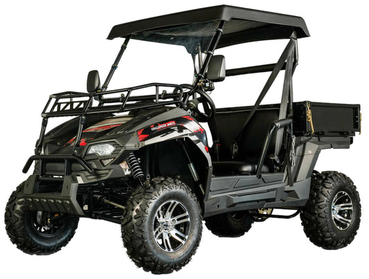 TrailMaster Challenger 200EUX UTV Side-by-Side, Front Cargo Rack, Rear Dump Bed, Deluxe Alloy Wheels, LED Light Bar
