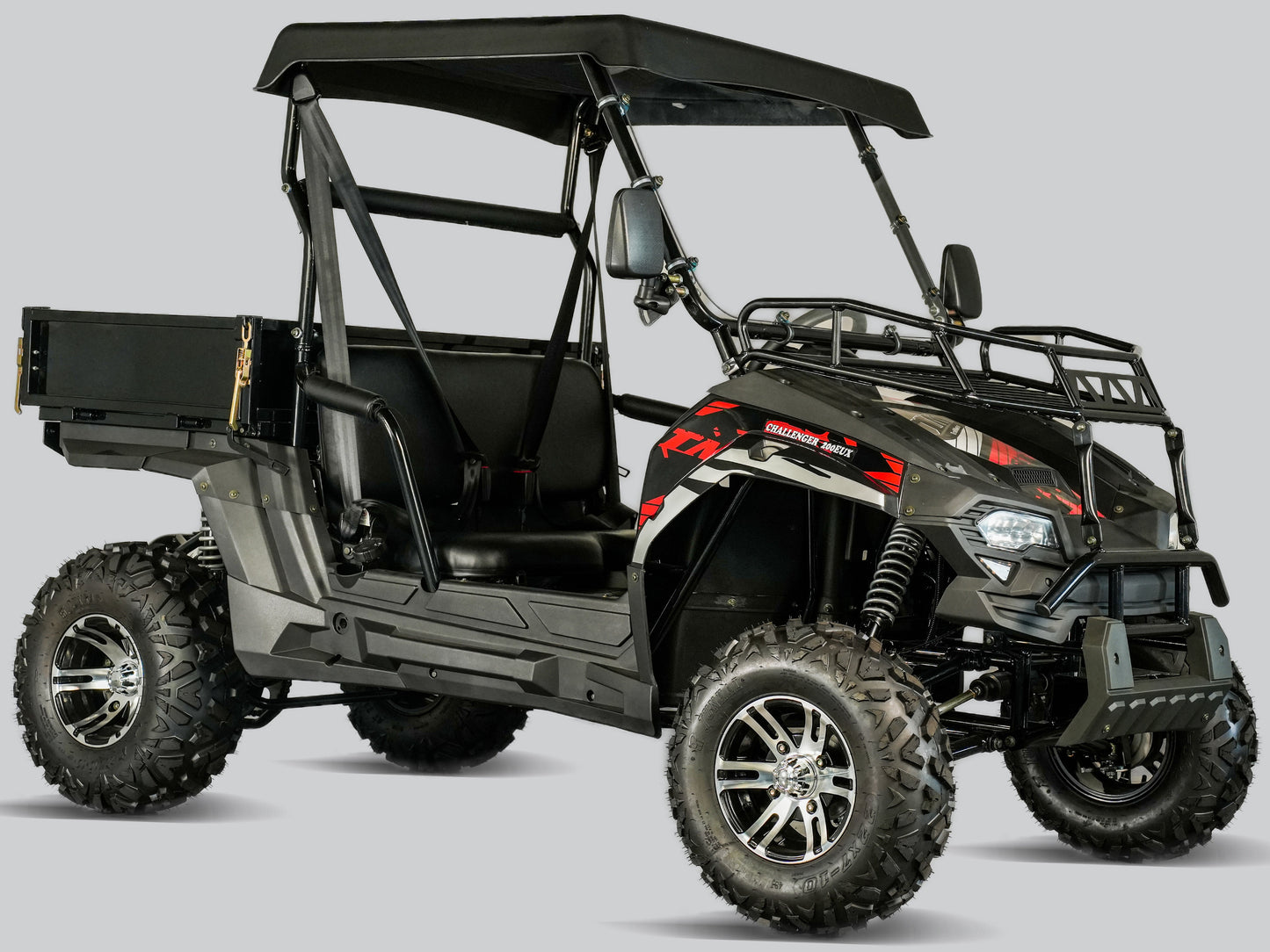 TrailMaster Challenger 200EUX UTV Side-by-Side, Front Cargo Rack, Rear Dump Bed, Deluxe Alloy Wheels, LED Light Bar