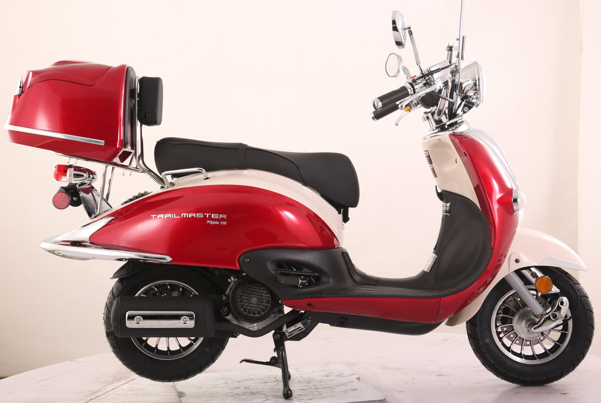 Sorrento 200 Street Scooter, Larger Engine 168.9cc, Locking Trunk, Windshield, USB Charger, Electric Start, CDI Ignition, Air Cooled
