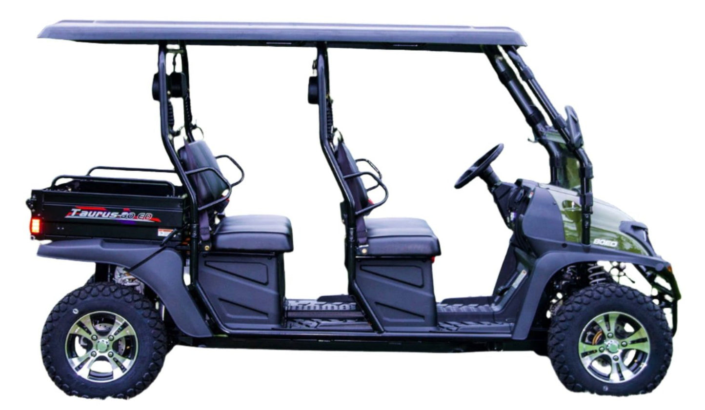 Taurus 80ED-U 4-Seat Electric Golf Cart with Dump Bed, 72 Volt, Aluminum Alloy Wheels