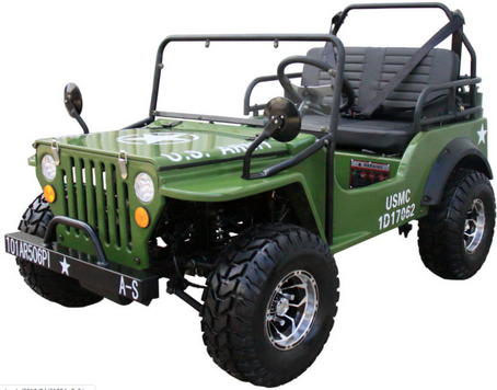Willys Style Jeep Go Kart, 125cc Gas Engine, 3-speed with Reverse